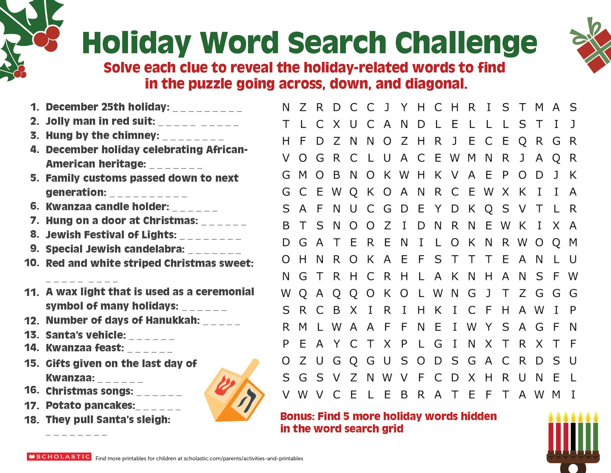 Share A Holiday Word Search-Puzzle With Your Older Child regarding Christmas Challenge Word Search Answers