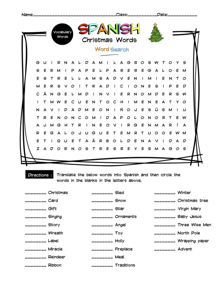 Spanish Christmas Word Search Printable