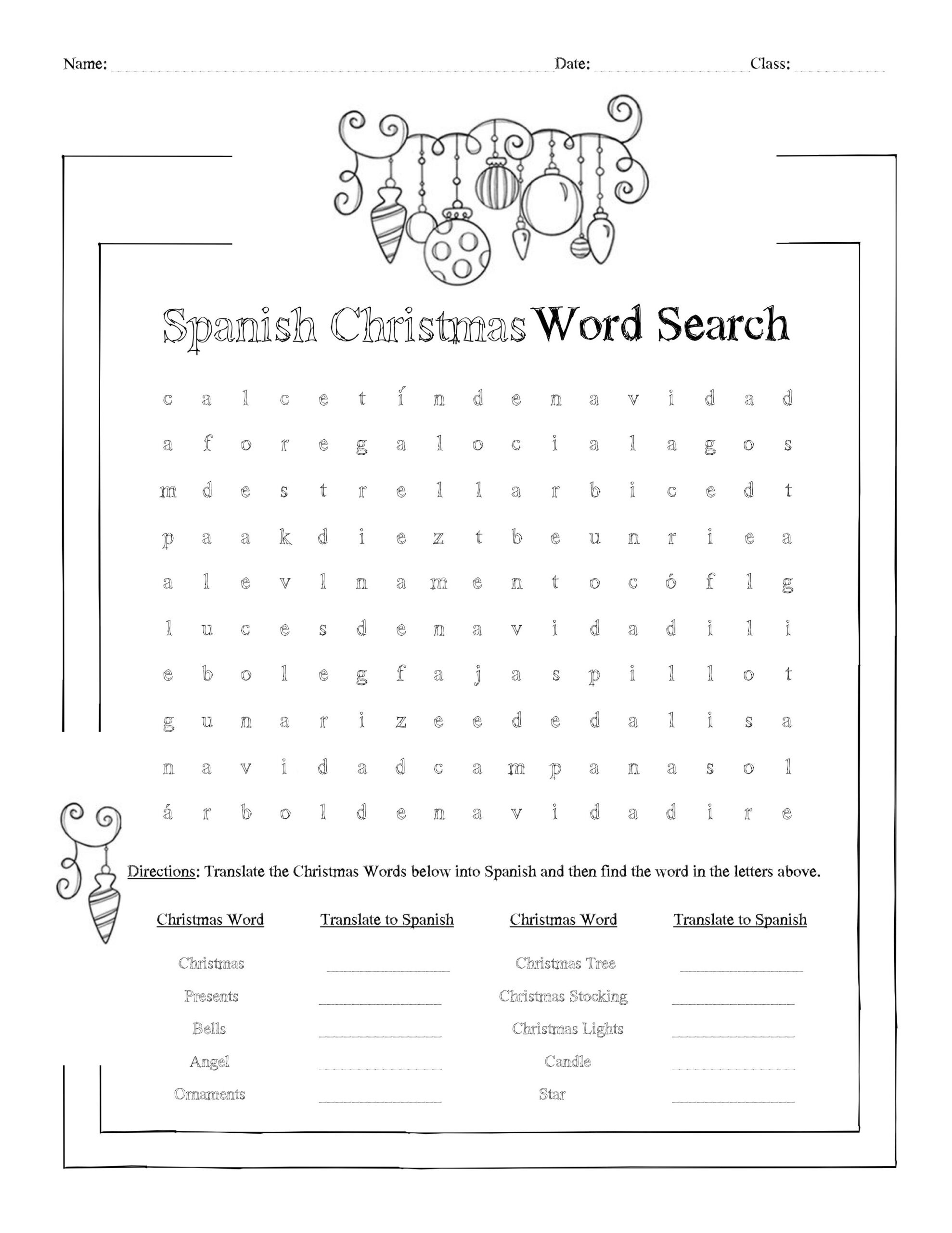 Spanish Christmas Word Search Worksheet | Madeteachers for Printable Spanish Christmas Word Search