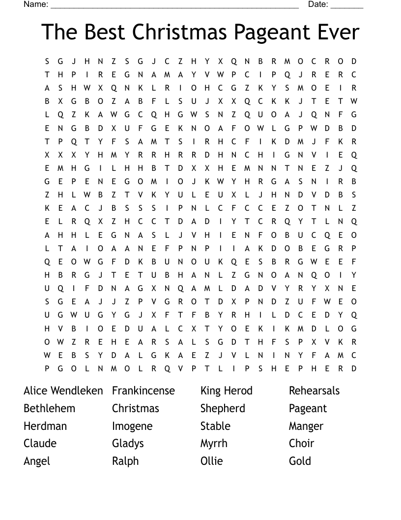 The Best Christmas Pageant Ever Word Search - Wordmint regarding The Best Christmas Pageant Ever Word Search