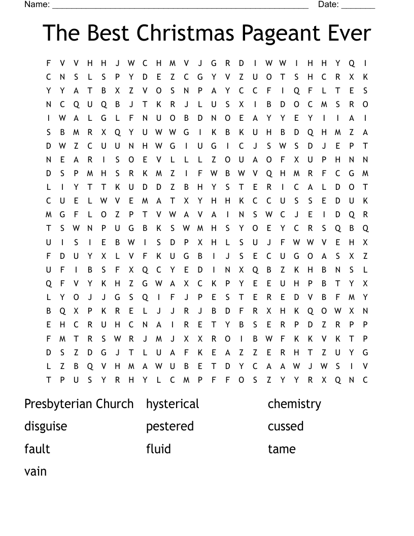 The Best Christmas Pageant Ever Word Search - Wordmint within Best Christmas Pageant Ever Word Search