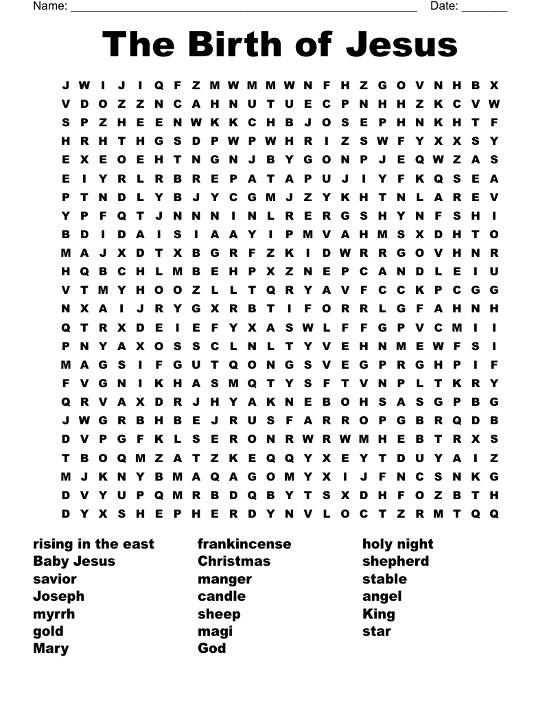The Birth Of Jesus Word Search - Wordmint intended for Jesus Christmas Word Search