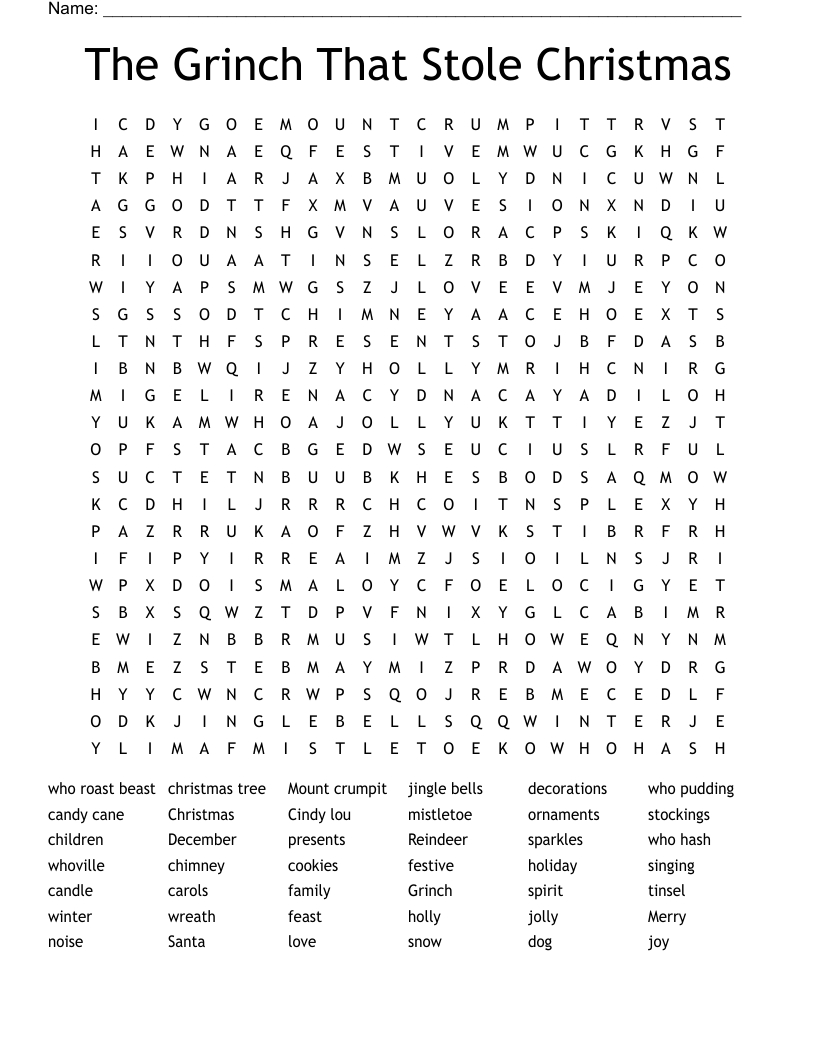 The Grinch That Stole Christmas Word Search - Wordmint in How The Grinch Stole Christmas Word Search