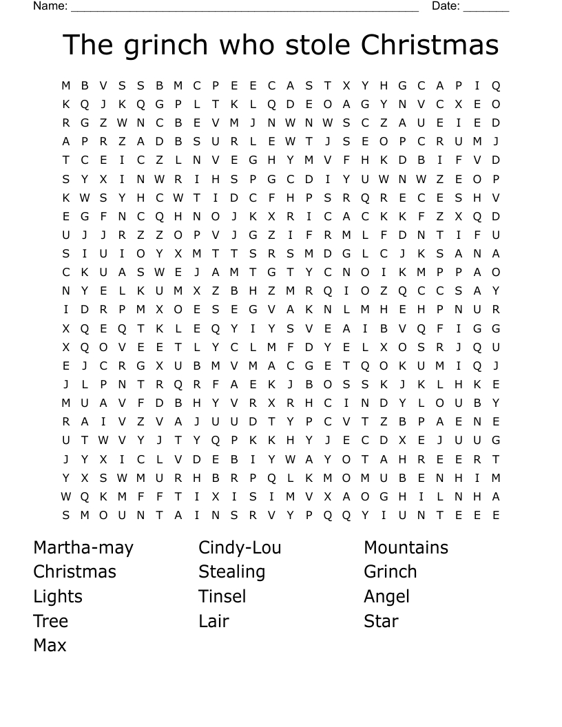 The Grinch Who Stole Christmas Word Search - Wordmint with Word Search Grinch Christmas