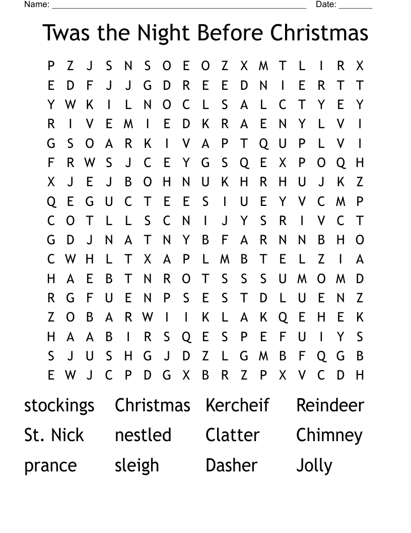 Twas The Night Before Christmas Word Search - Wordmint inside Twas the Night Before Christmas Word Search Answers