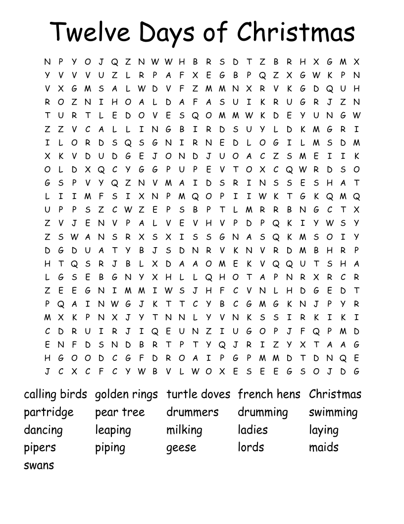 Twelve Days Of Christmas Word Search - Wordmint pertaining to 12 Days Of Christmas Word Search Puzzle