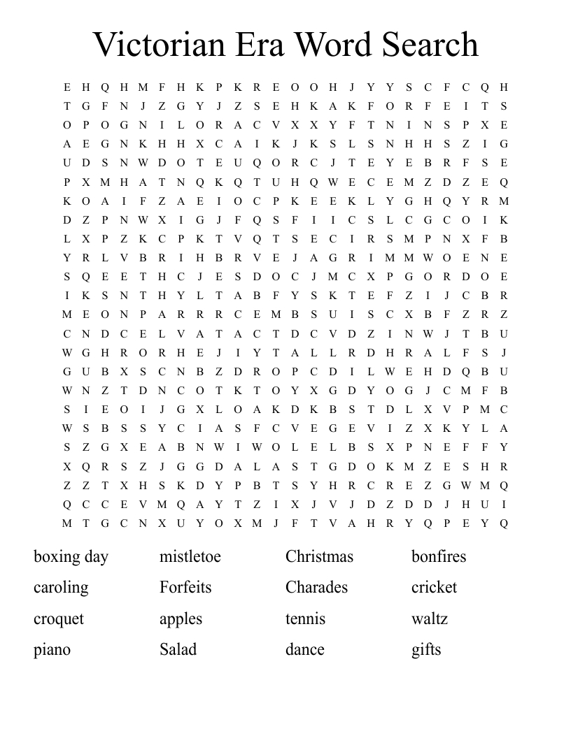 Victorian Era Word Search - Wordmint for Victorian Christmas Word Search