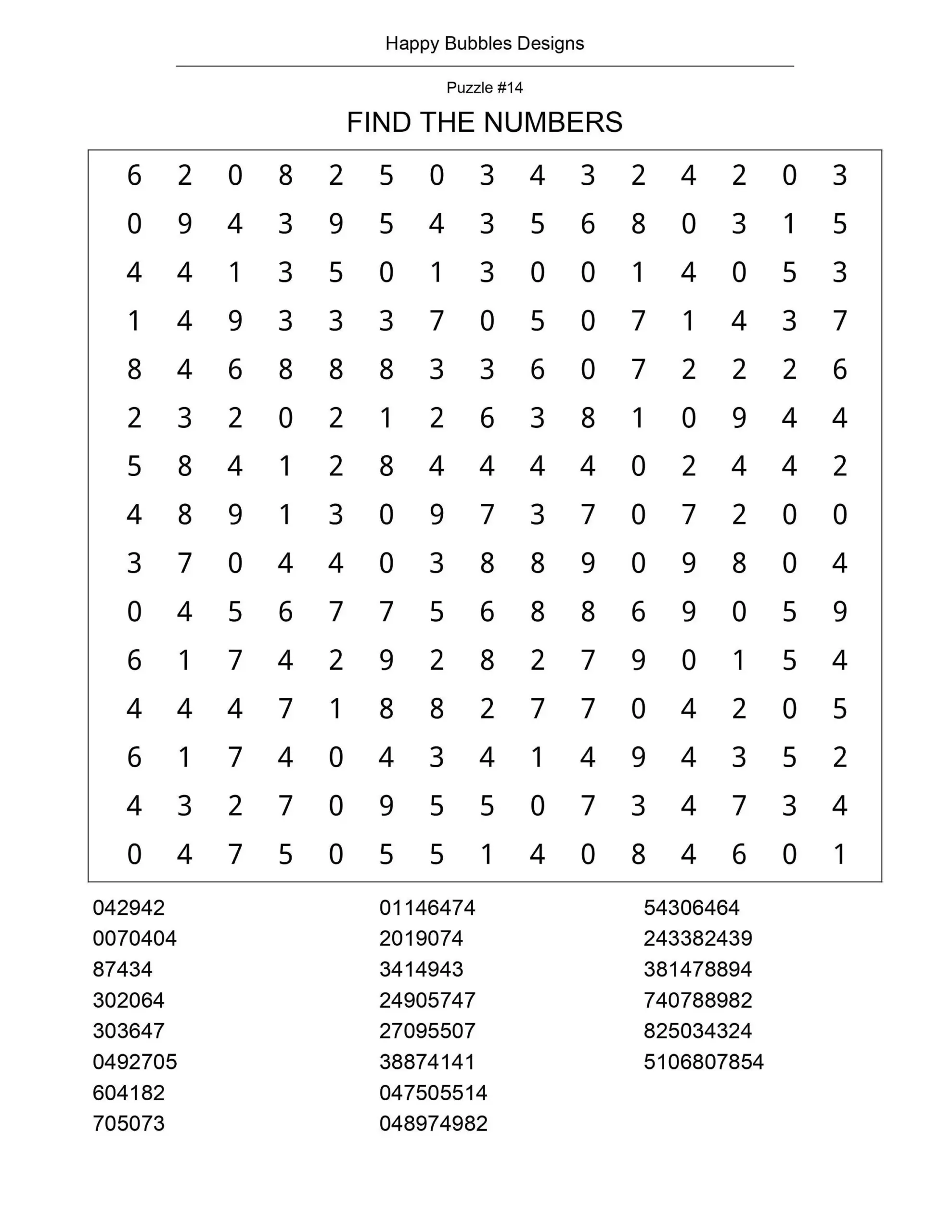 40 Number Search Puzzles Printable 40 Number Search Puzzles Printable