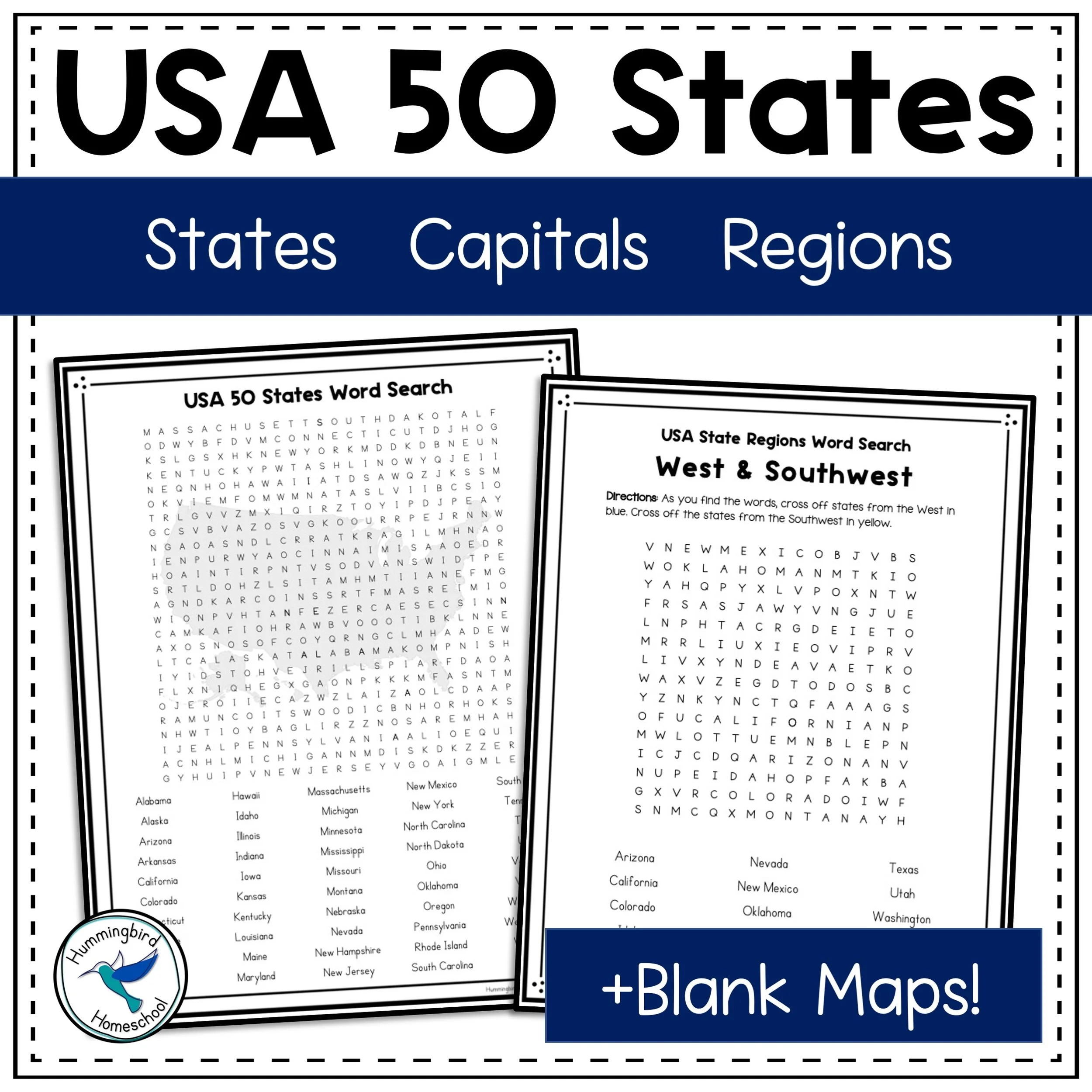 50 States Word Search With Answer Key
