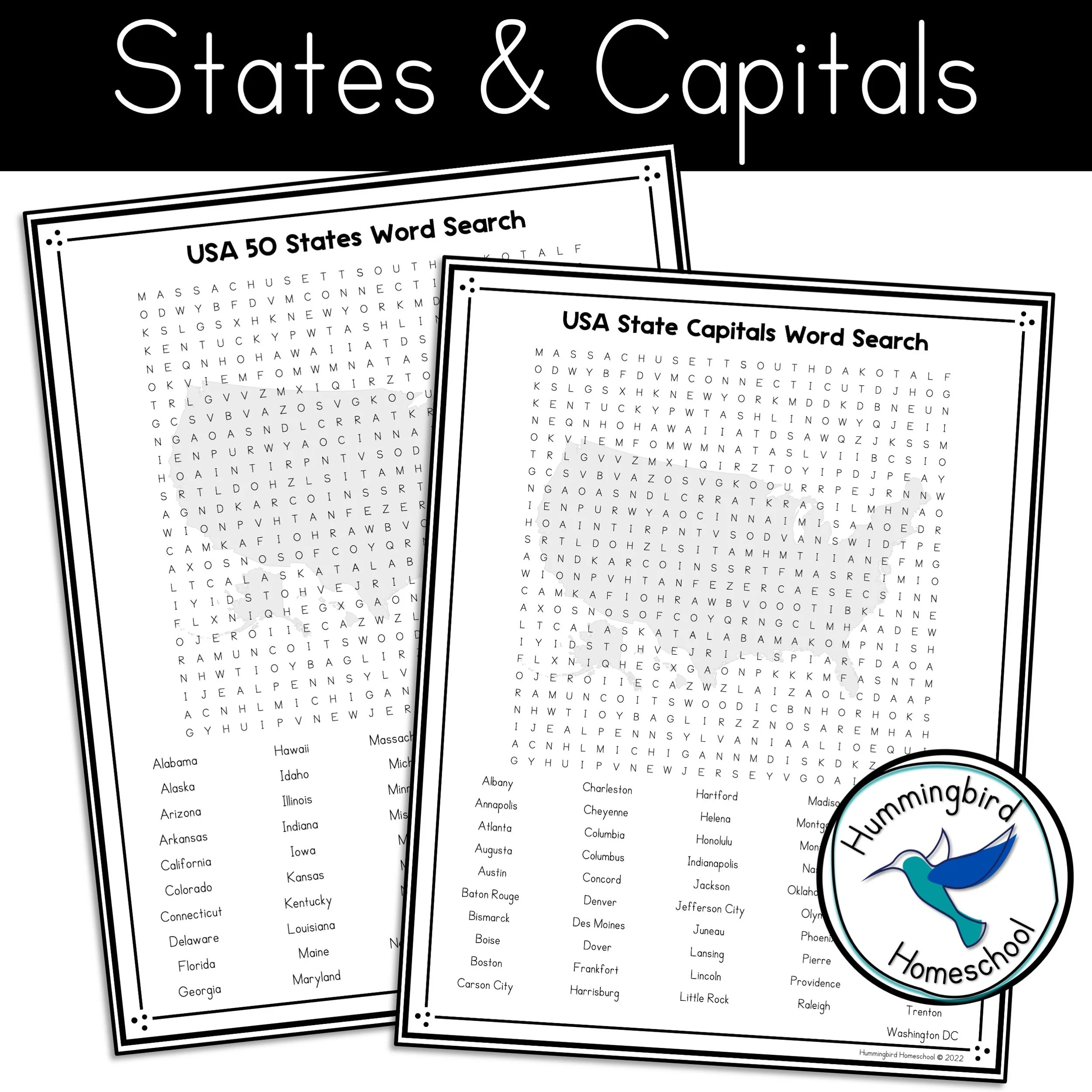 50 States Word Search With Answer Key
