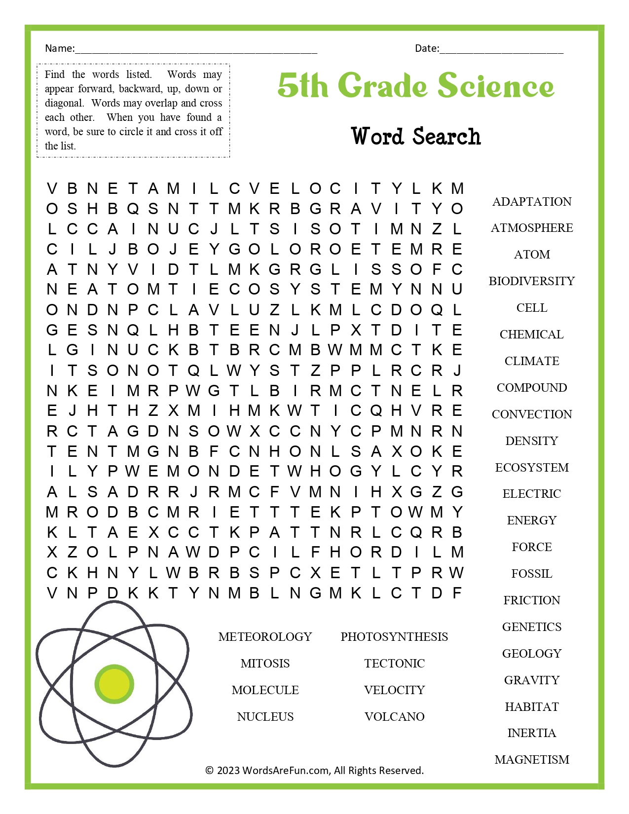 5th Grade Science Word Search 5th Grade Science Word Search