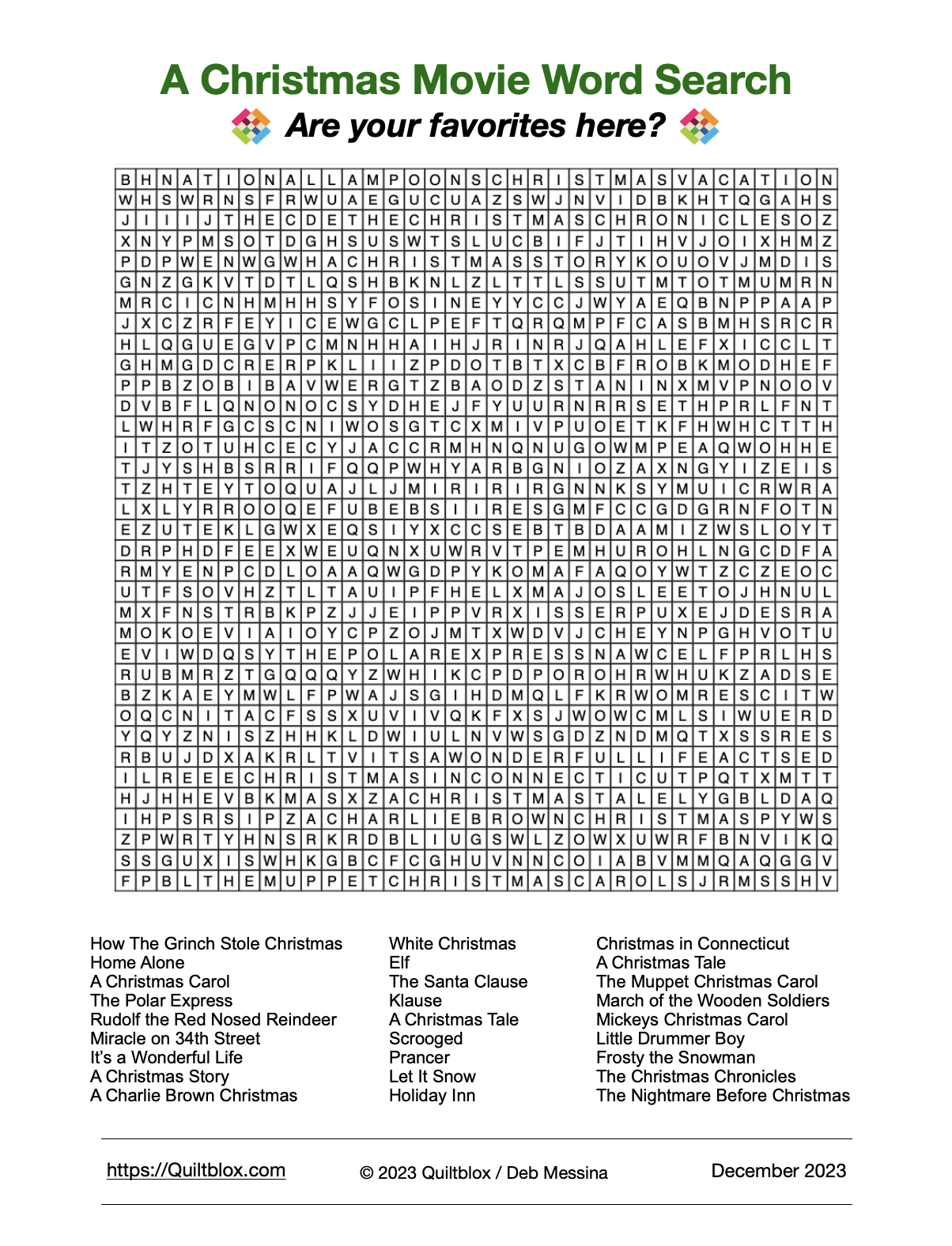 A Christmas Movies Word Search A Christmas Movies Word Search