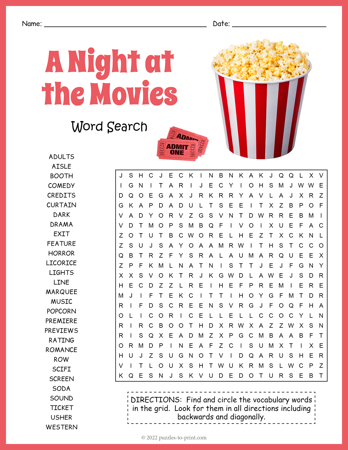 A Night At The Movies Word Search shtml