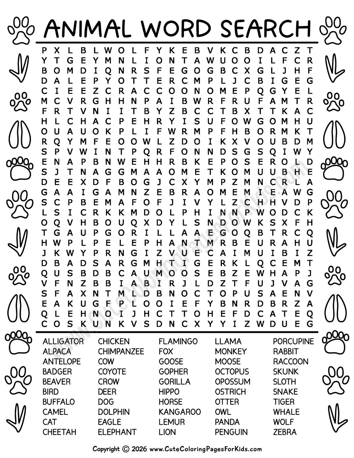 Animal Word Search