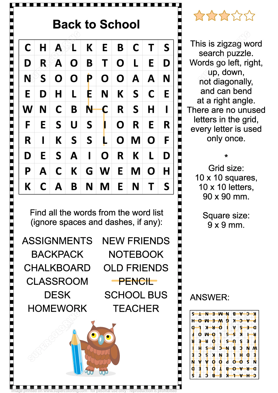 Back To School Zigzag Word Search Puzzle Back To School Zigzag Word Search Puzzle