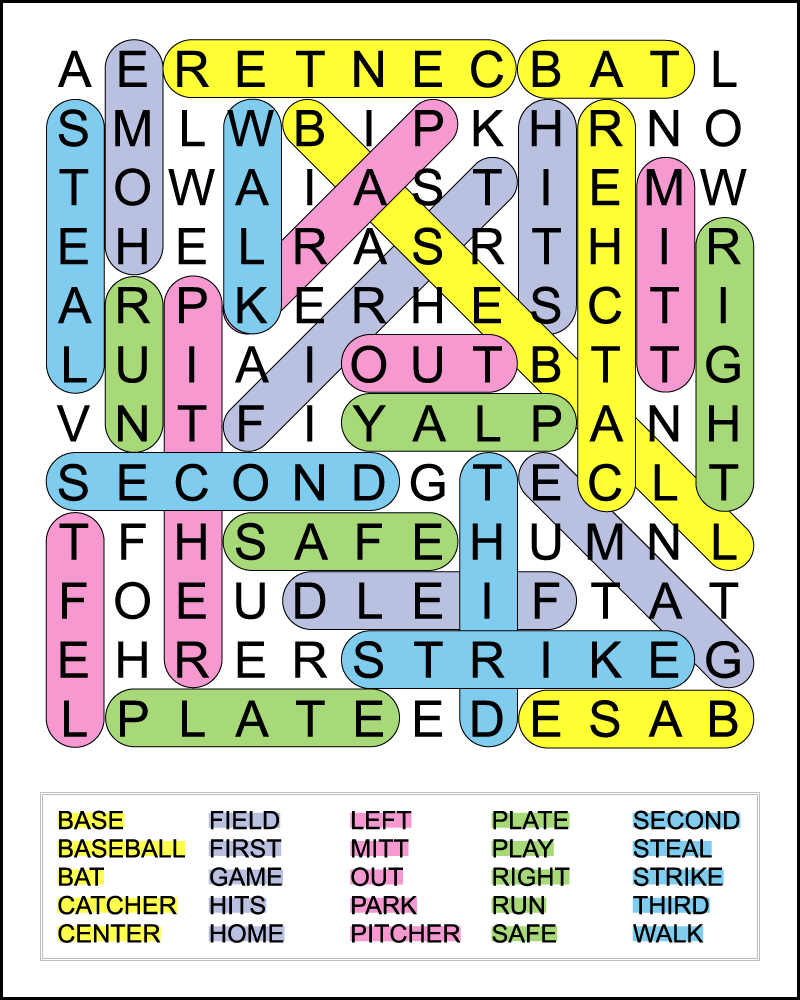 Baseball Word Search Baseball Word Search