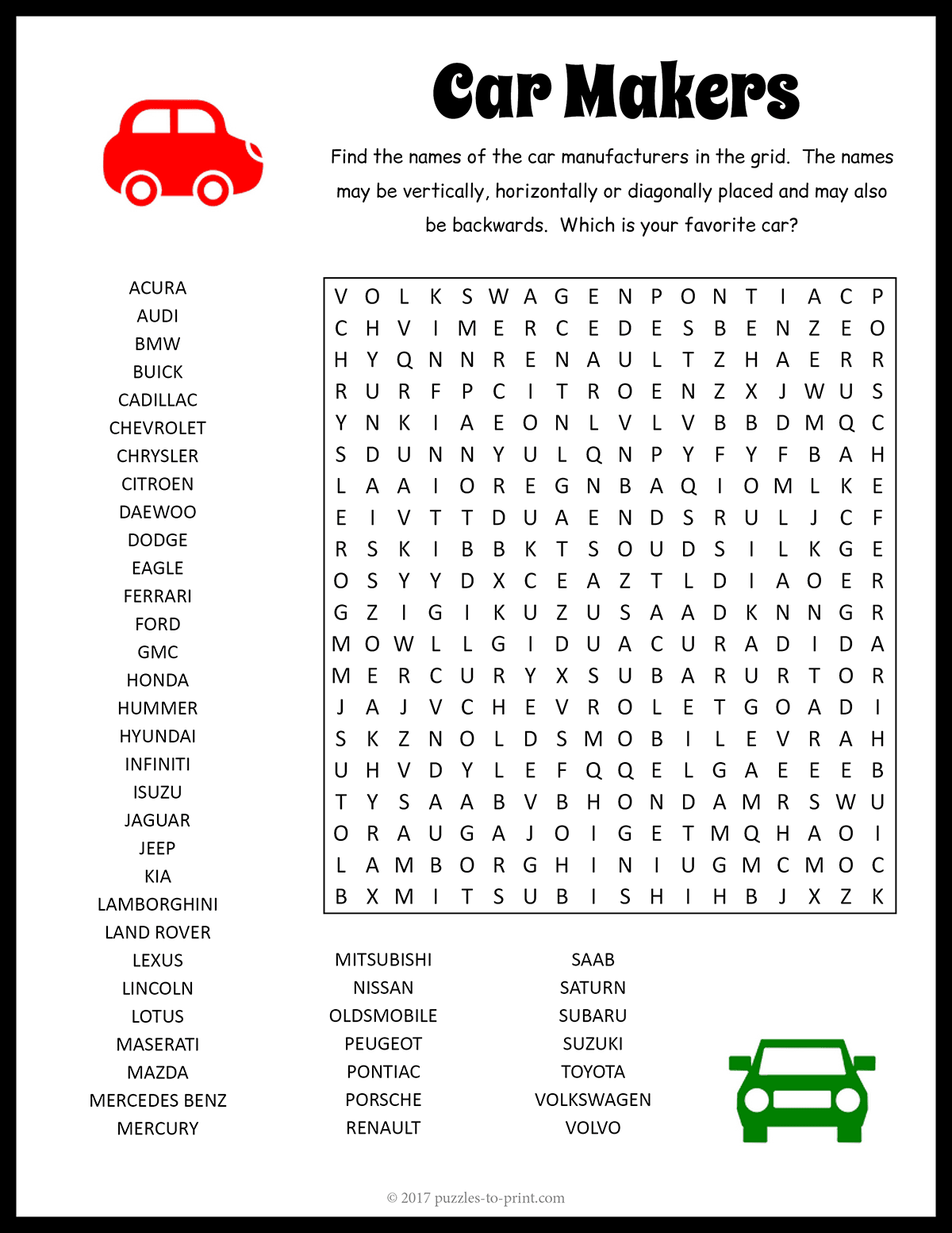 Car Makers Word Search shtml Car Makers Word Search shtml