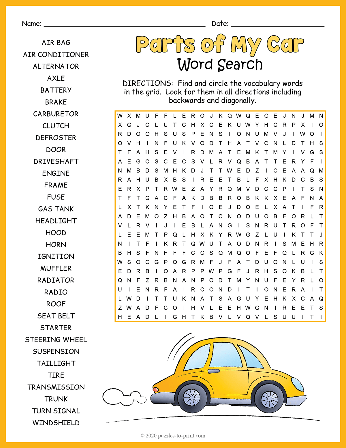 Car Parts Word Search shtml Car Parts Word Search shtml