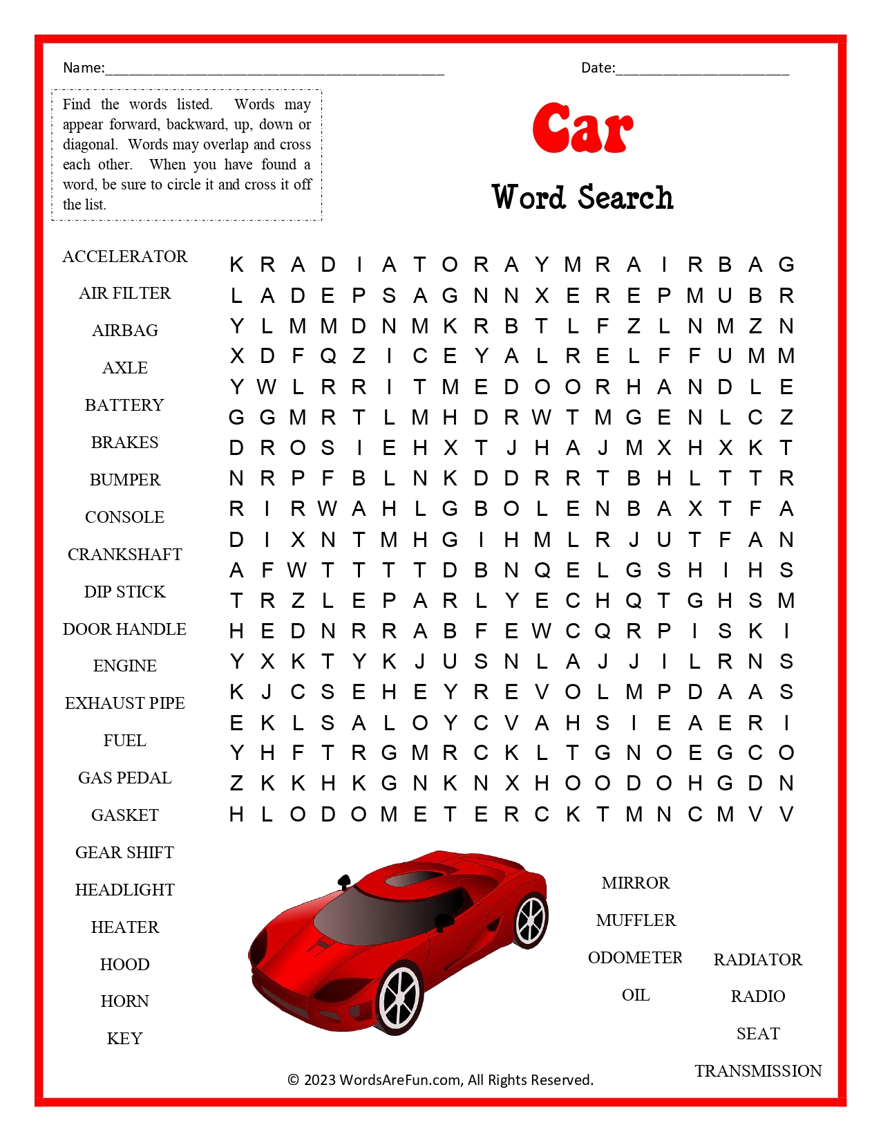 car word search printable car word search printable