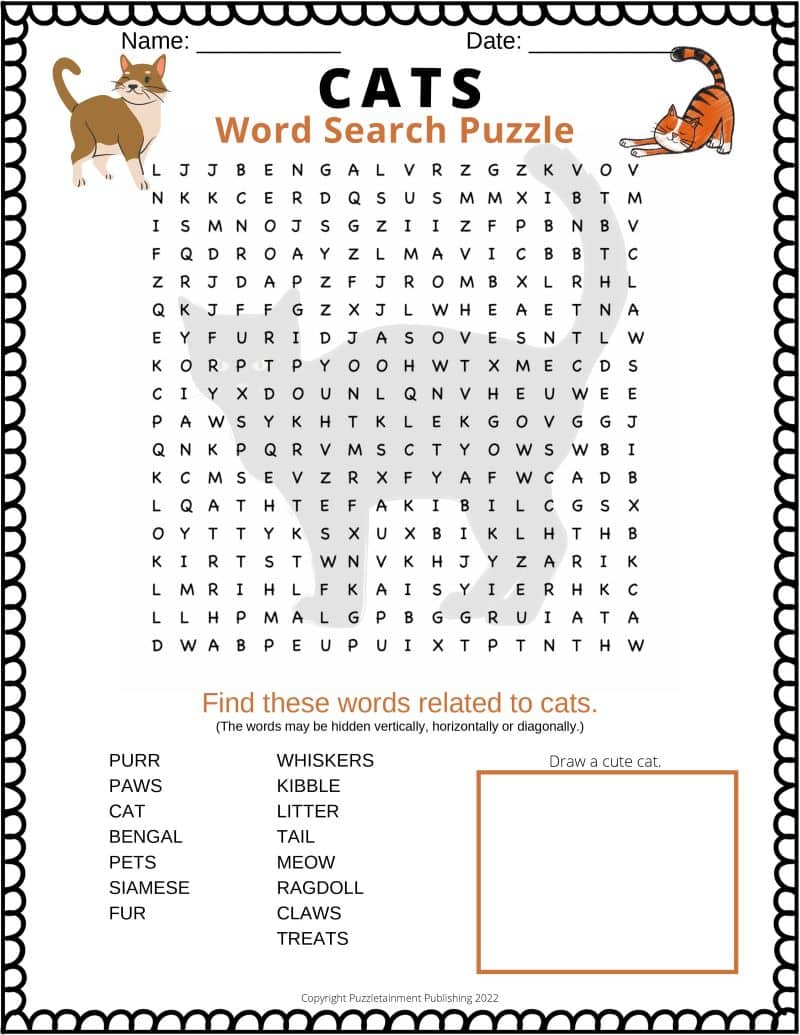 Cats Word Search Cats Word Search
