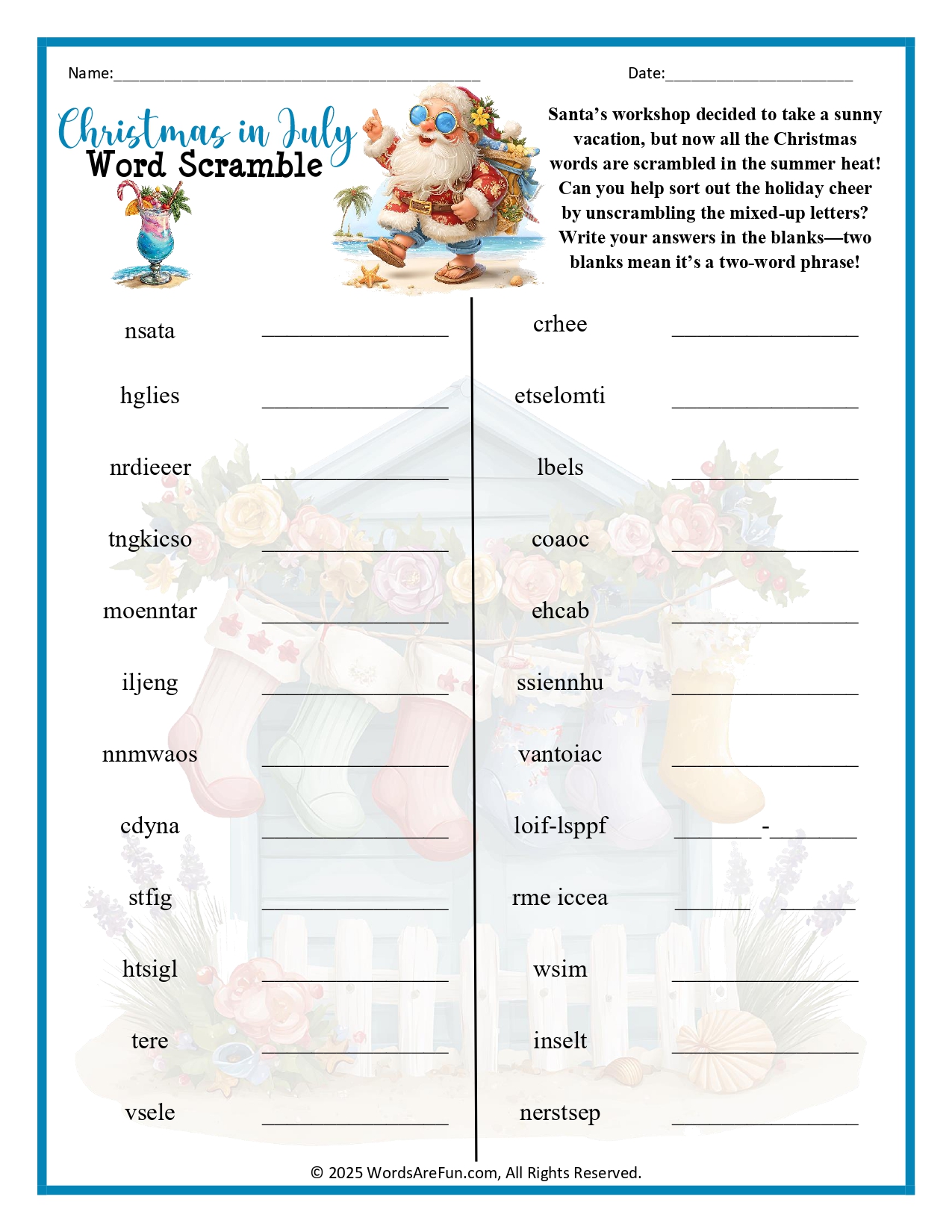 Christmas In July Word Scramble Christmas In July Word Scramble