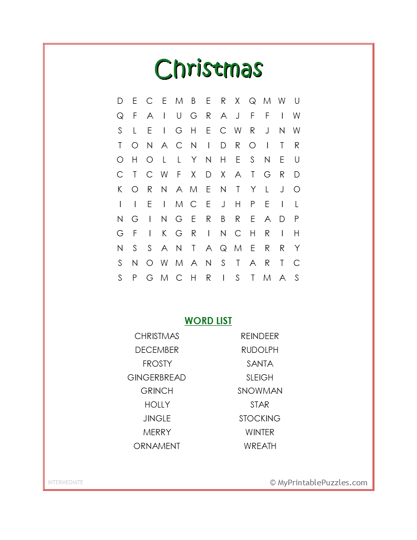 science christmas word search