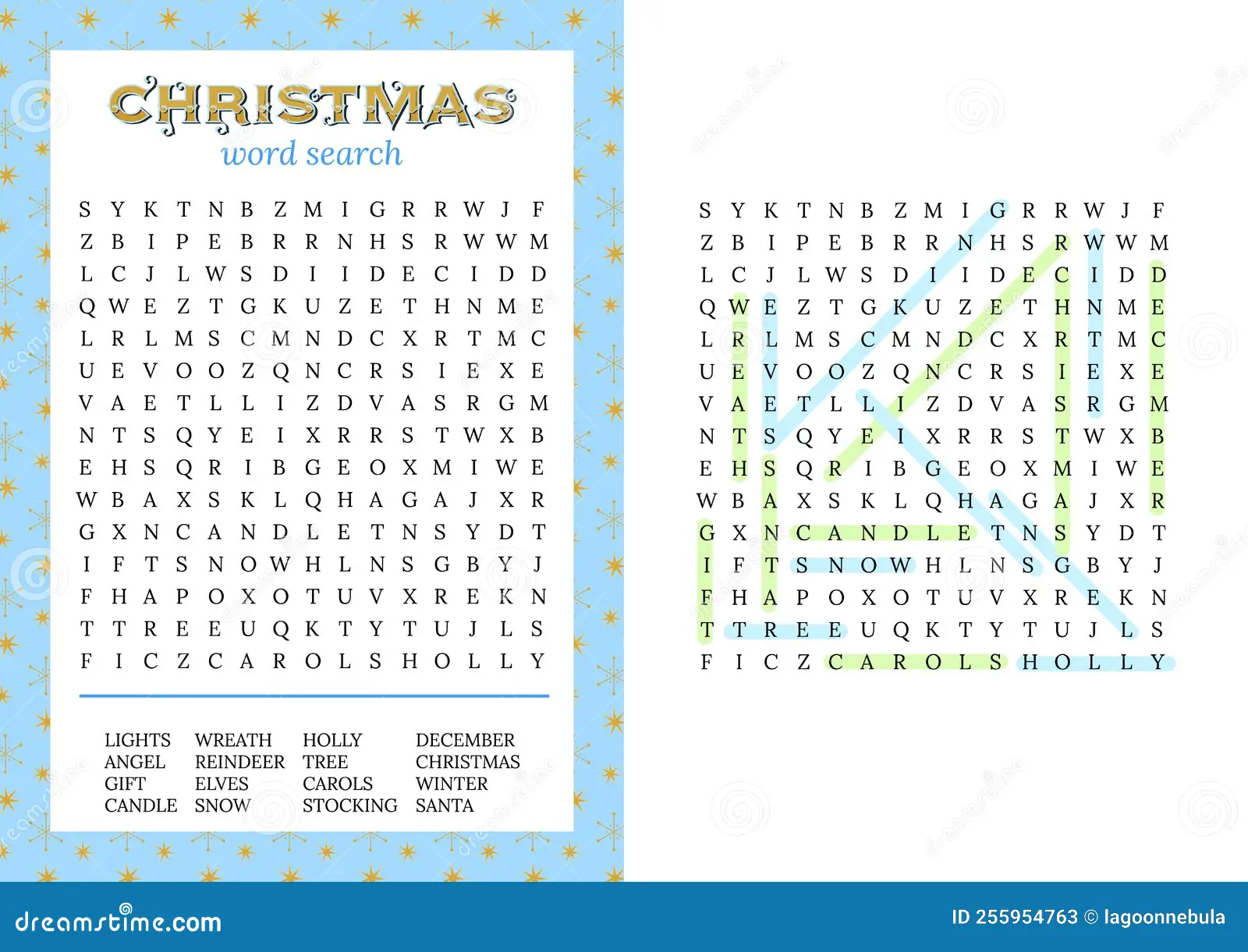 Christmas Word Search Puzzle Children Adults Crossword Game Learning English Words Fun Christmas Word Search Puzzle Image255954763