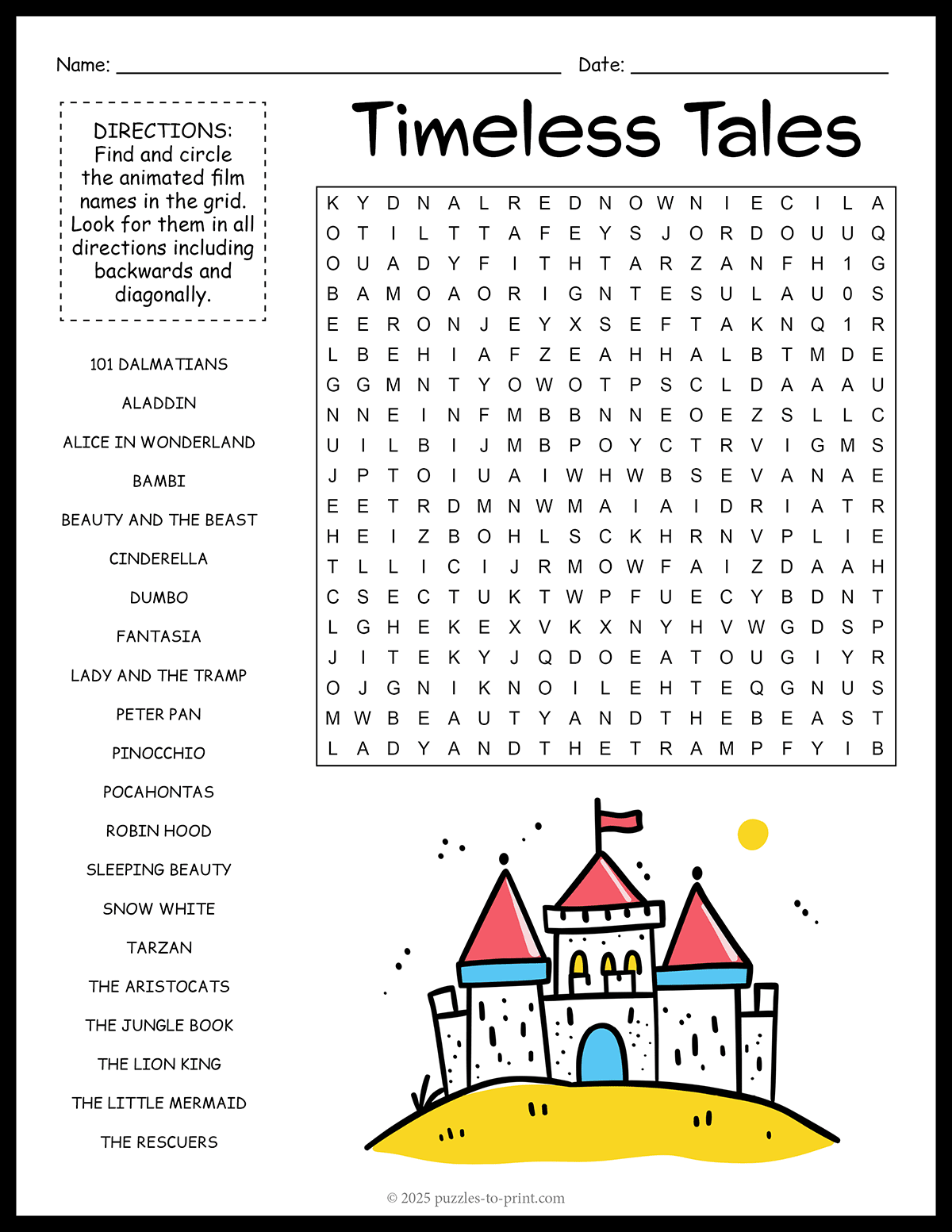 movie word search printable