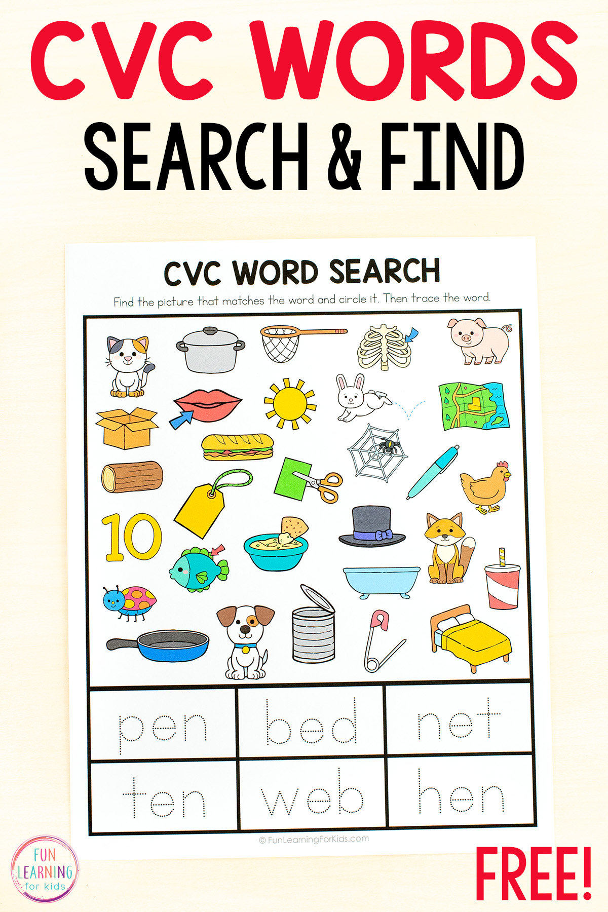 Cvc Word Search And Trace Free Printables