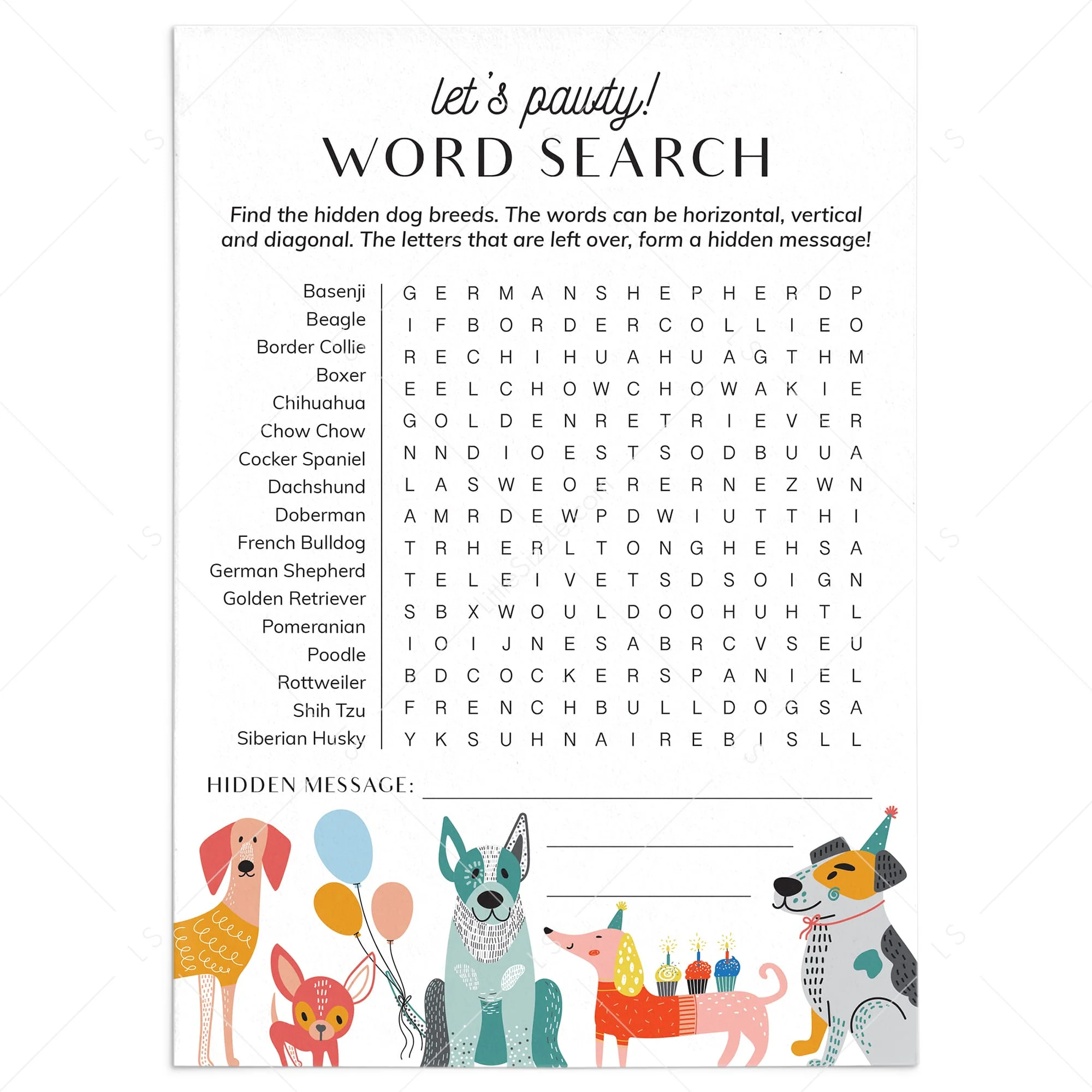 Dog Breed Word Search With Answer Key Printable Dog Breed Word Search With Answer Key Printable