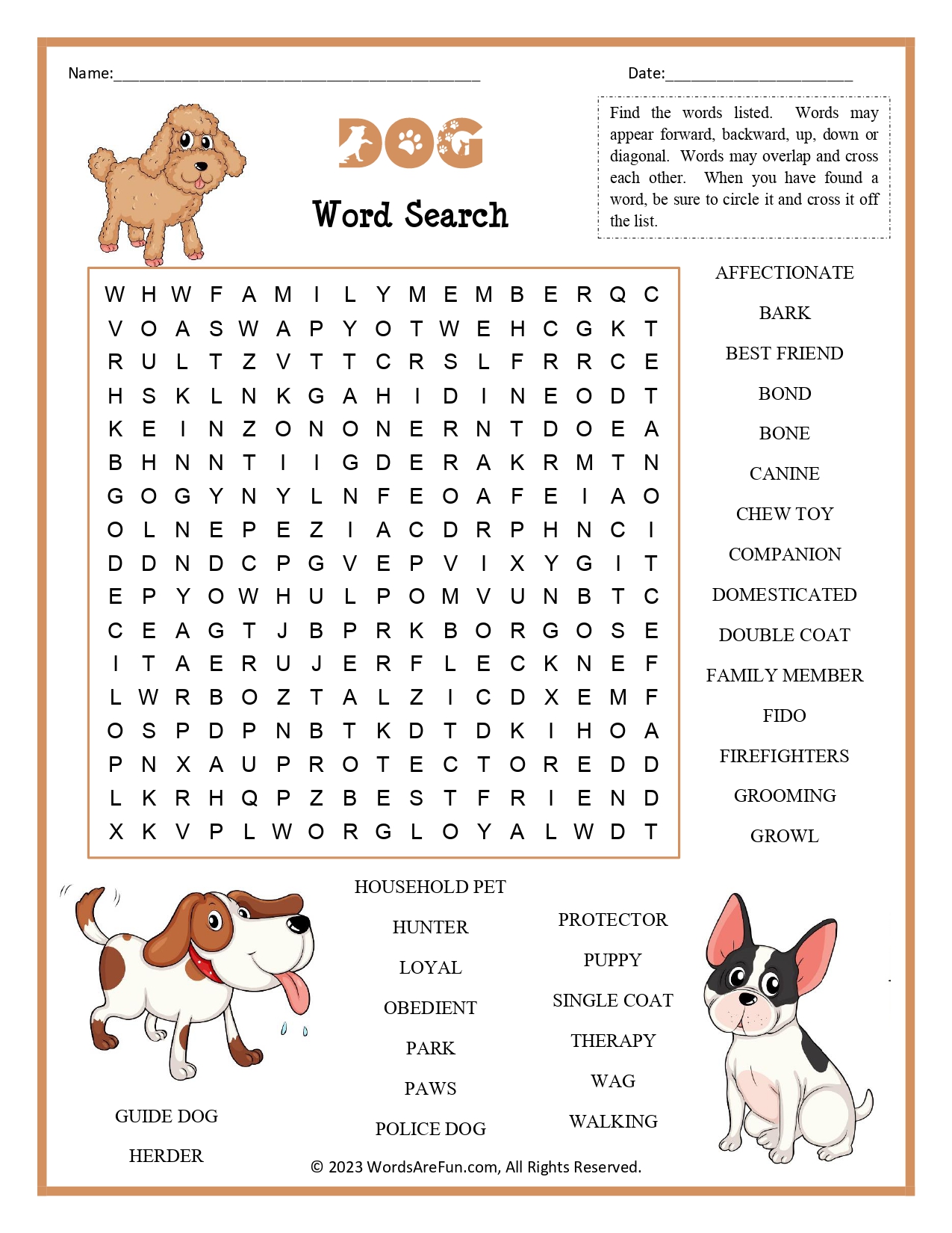 printable word search about dogs printable word search about dogs