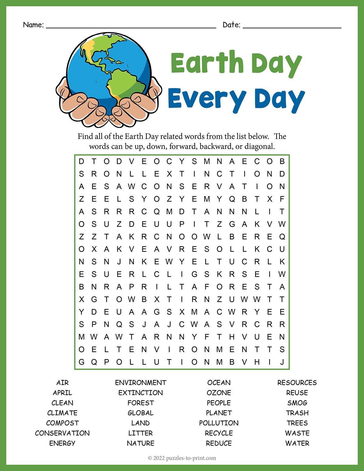 Earth Day Word Search shtml