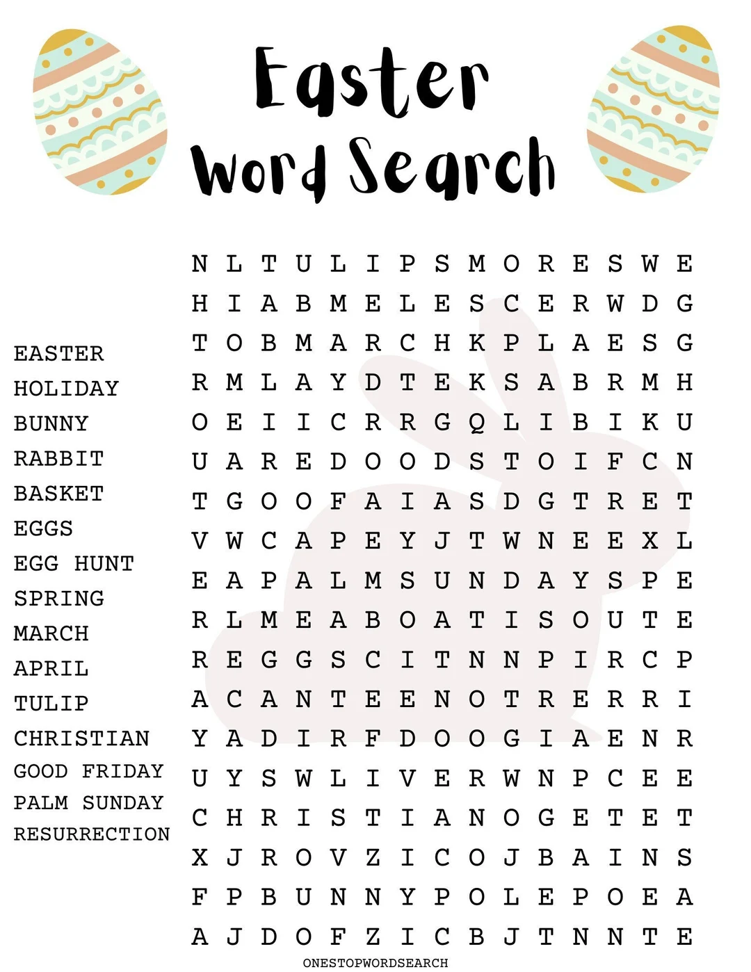 Easter Word Search Puzzle With Answer