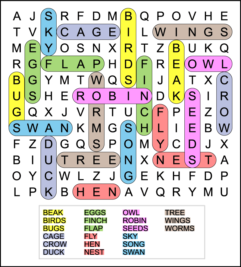 Easy Bird Word Search Easy Bird Word Search