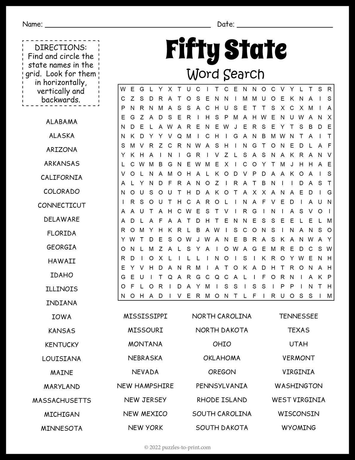 Fifty State Word Search shtml