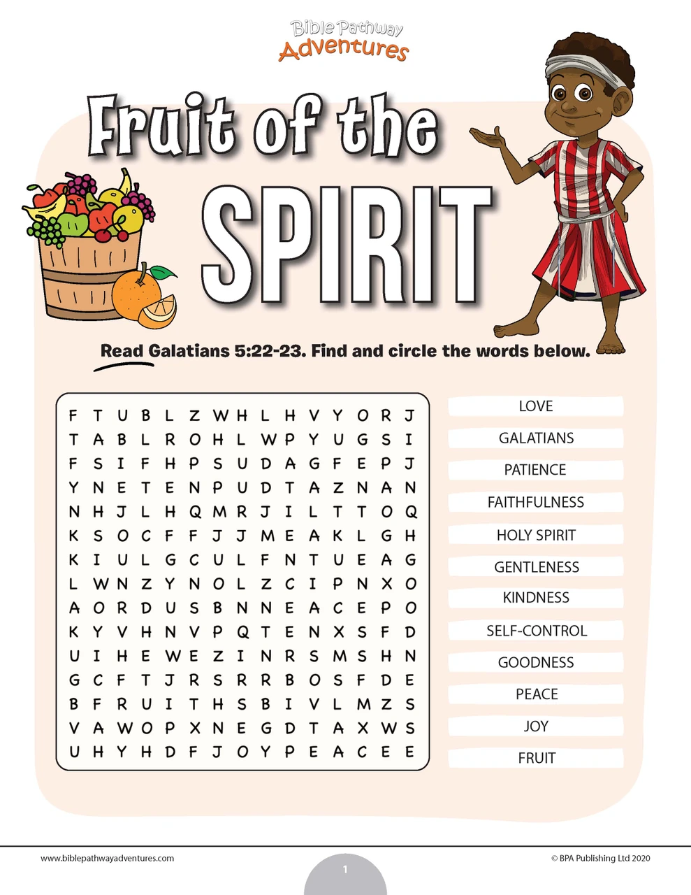 Fruit Of The Spirit Word Search Puzzle