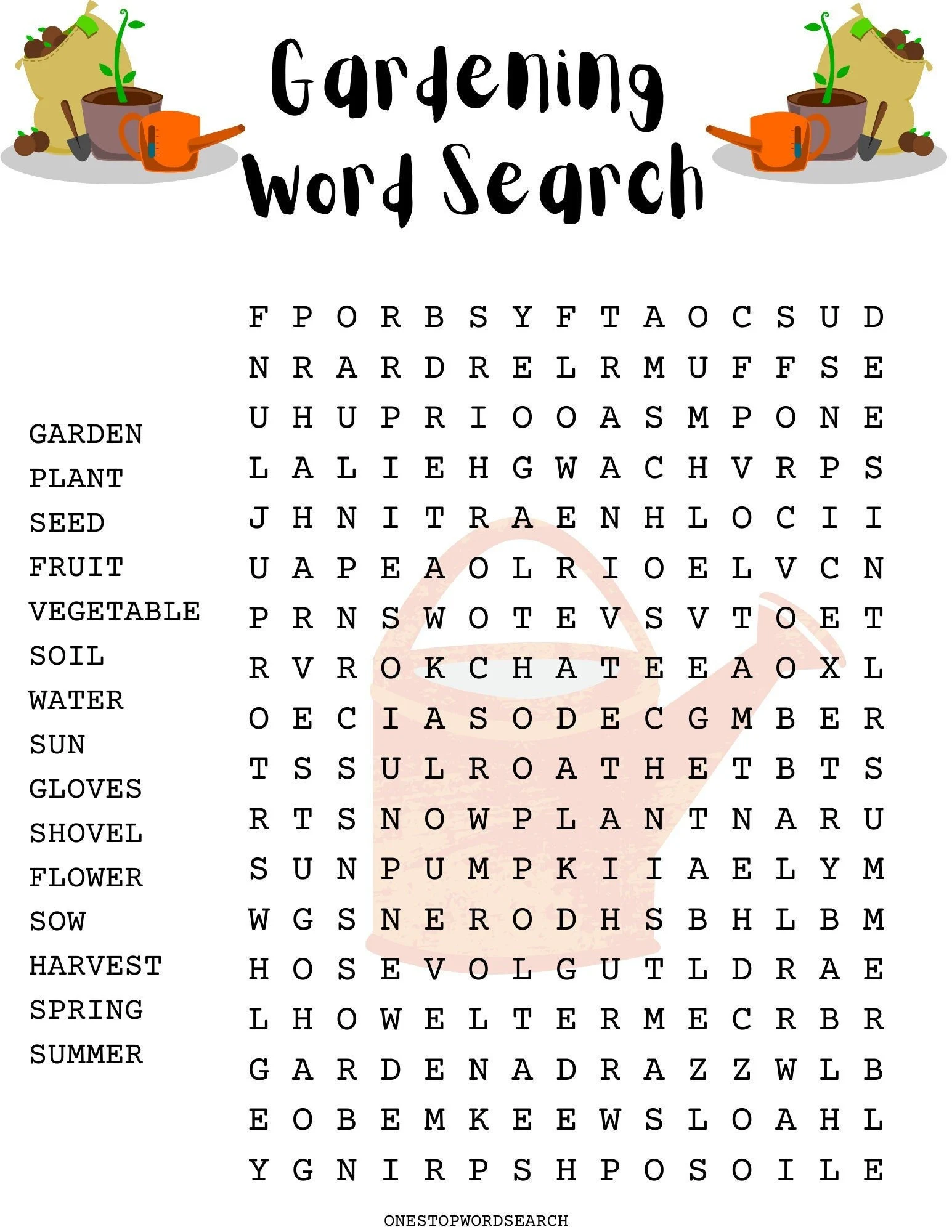 Gardening Word Search Puzzle With Answer
