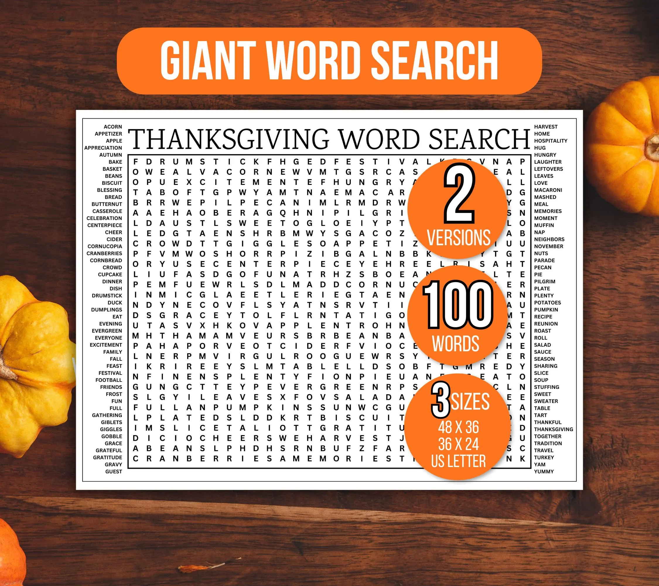 Giant Thanksgiving Word Search Giant