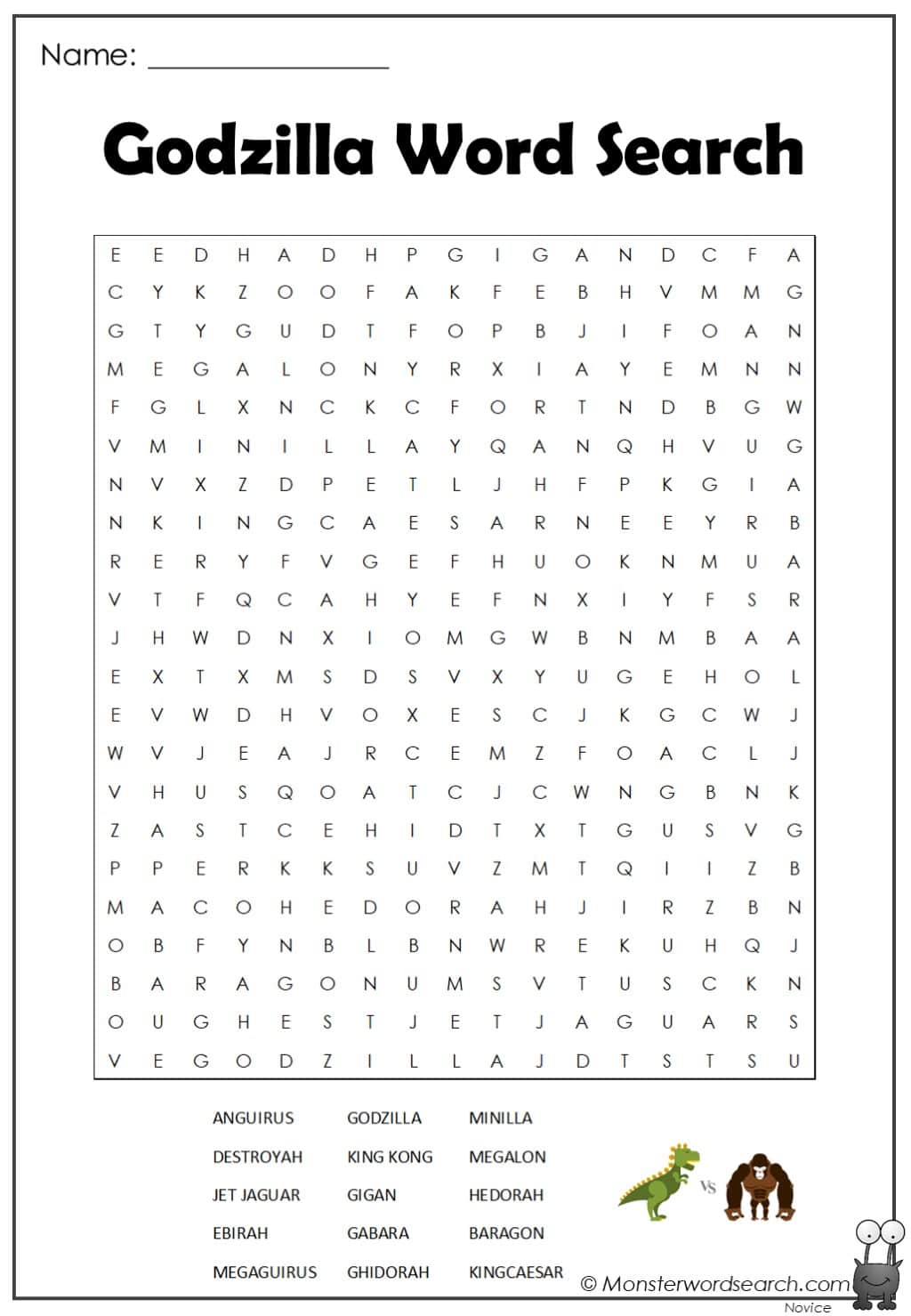 Godzilla Word Search