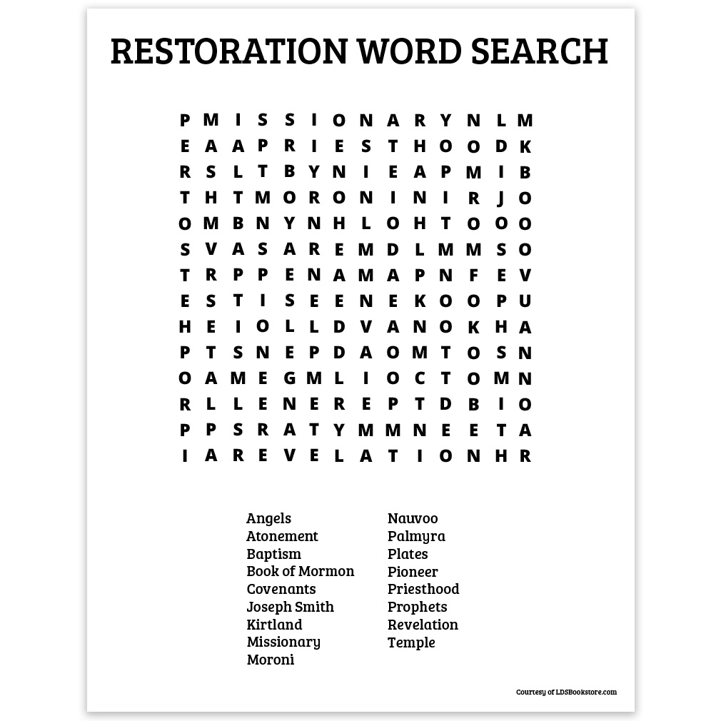 Gospel Restoration Word Search Gospel Restoration Word Search