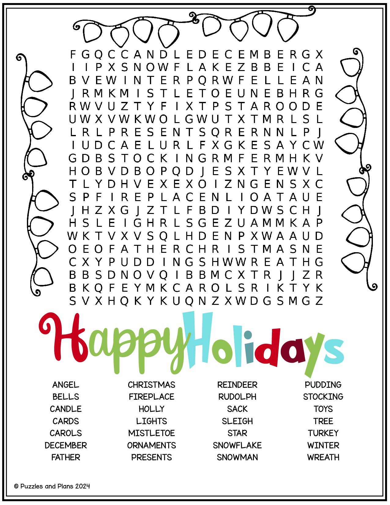 Happy Holiday Hard Word Search Happy Holiday Hard Word Search