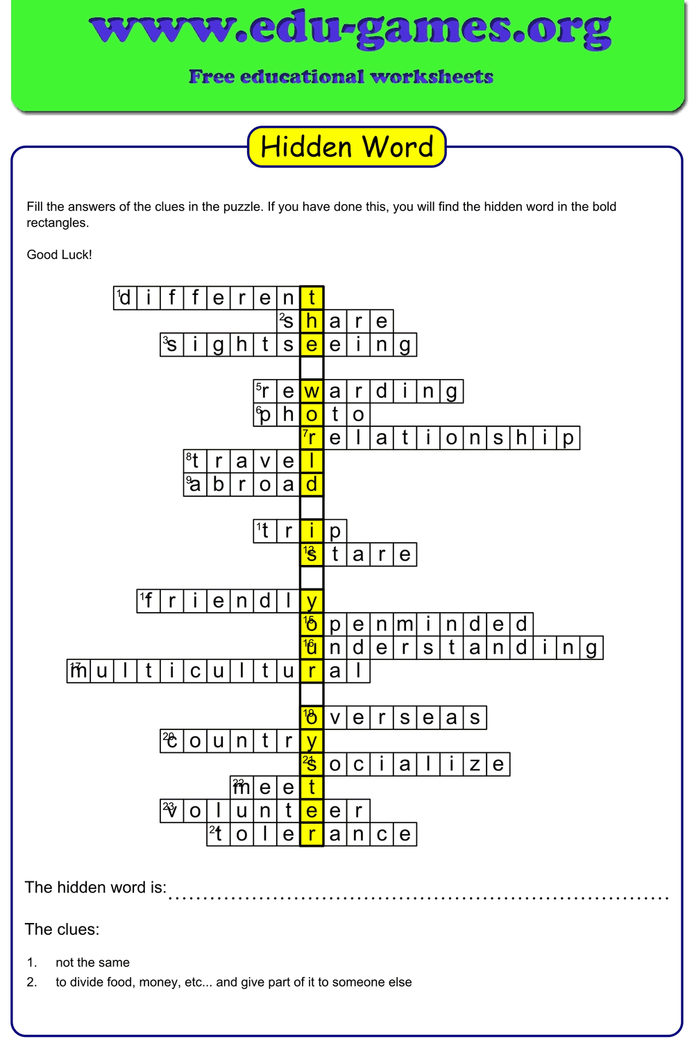 Hidden Word Puzzle Hidden Word Puzzle