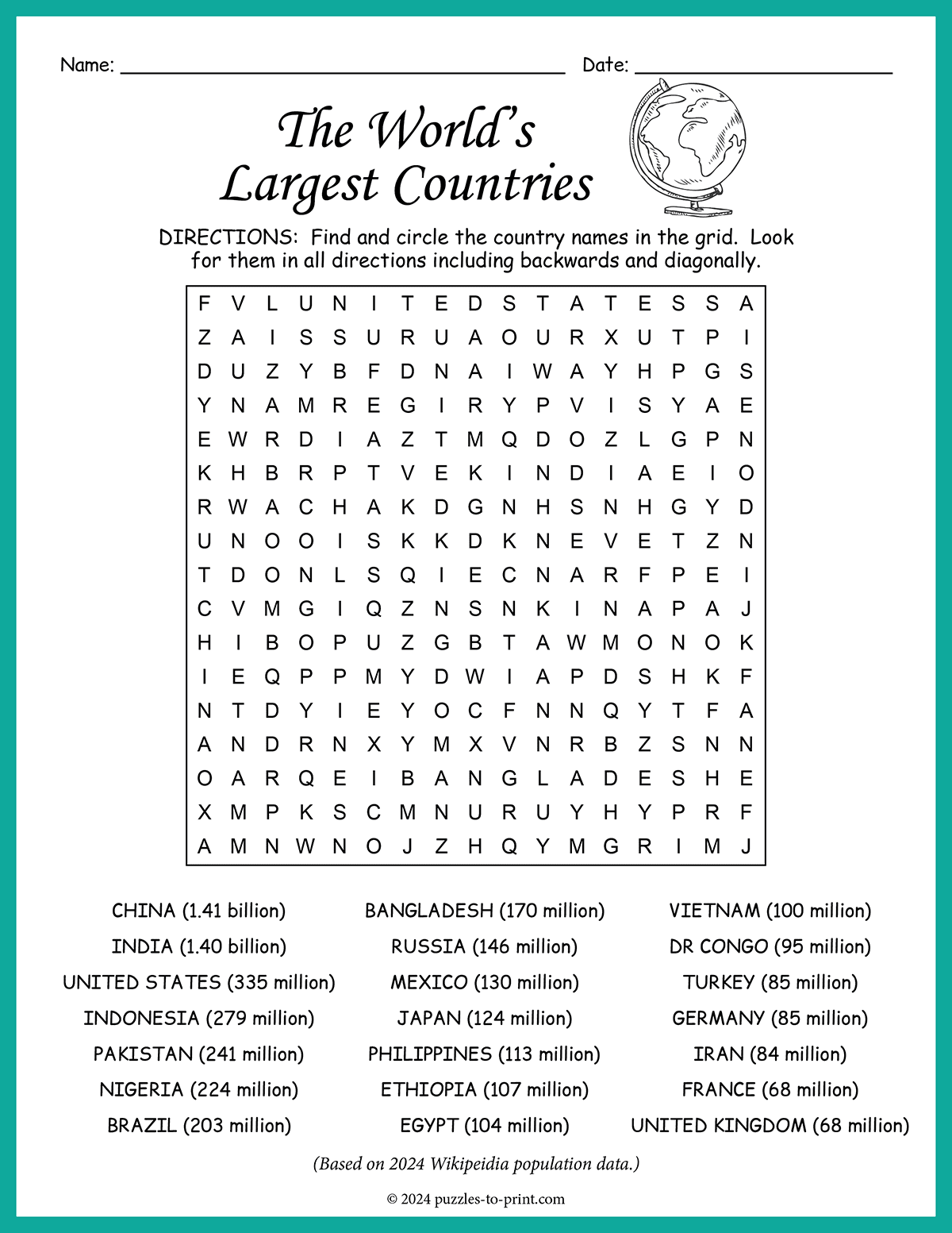 Largest Countries Word Search shtml Largest Countries Word Search shtml