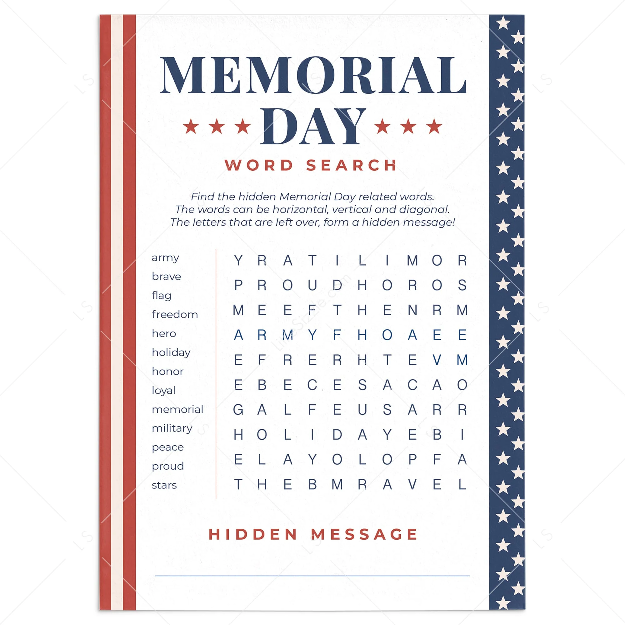 Memorial Day Word Search With Answer Key Printable Memorial Day Word Search With Answer Key Printable