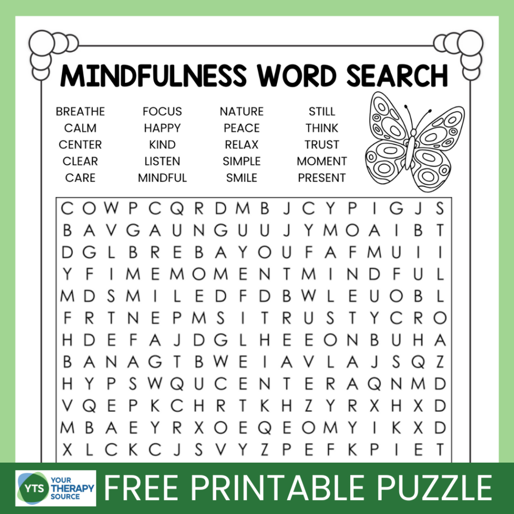 Mindfulness Word Search Puzzle Free Printable