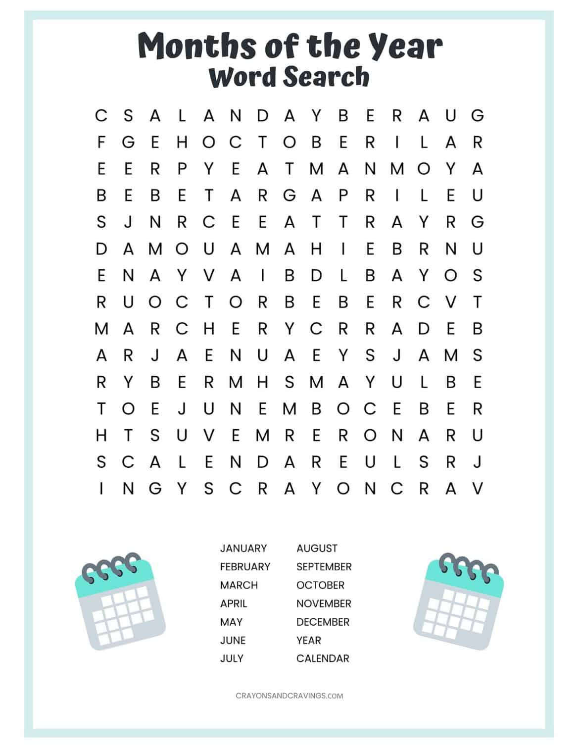 Months Word Search Months Word Search