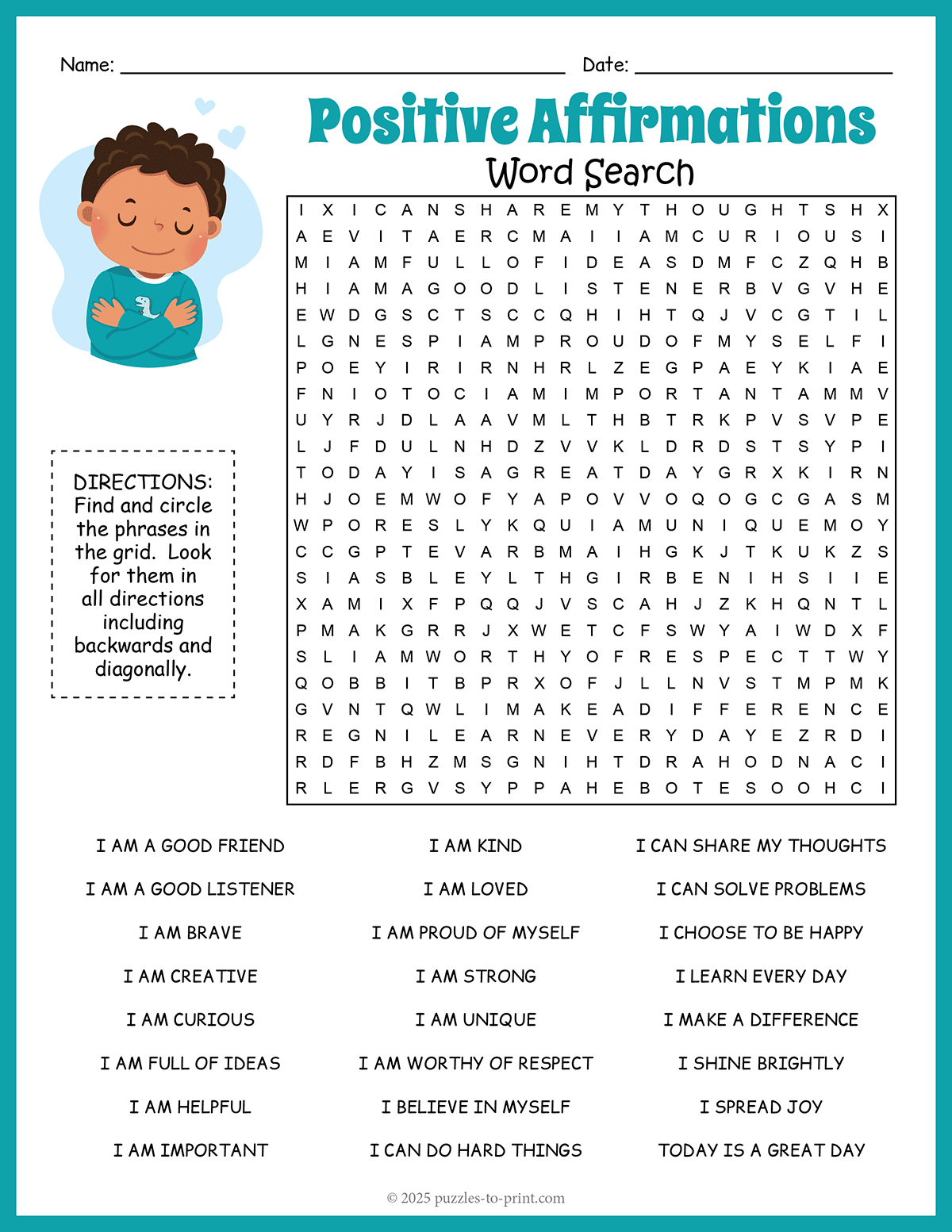 Positive Affirmations Word Search shtml Positive Affirmations Word Search shtml