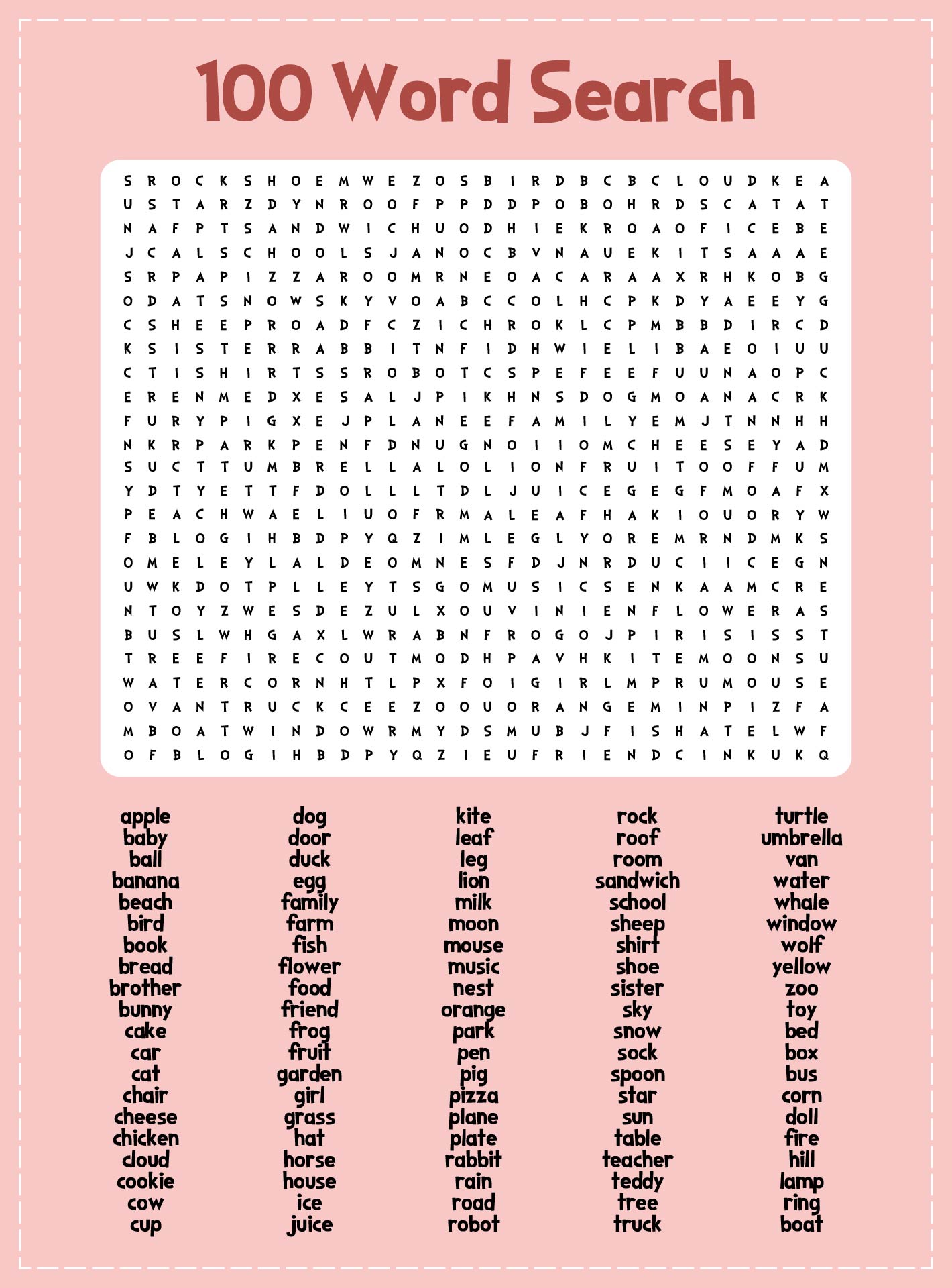 free printable word search 100 words