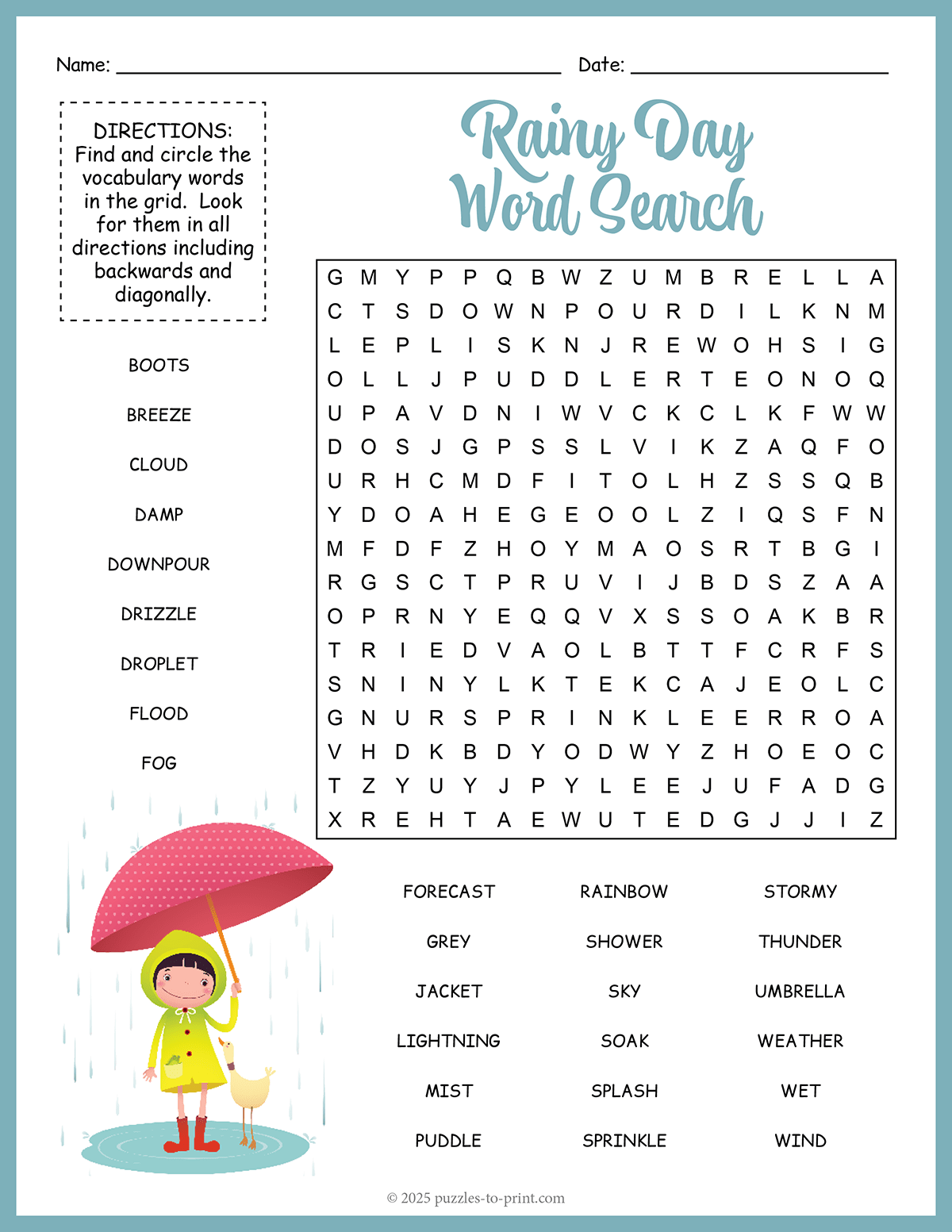 Rainy Day Word Search shtml
