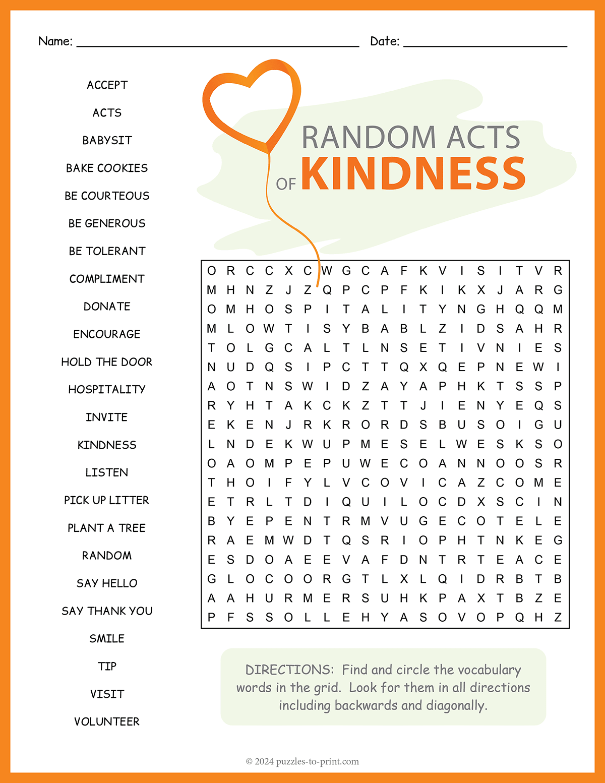 Random Acts Of Kindness Word Search shtml Random Acts Of Kindness Word Search shtml